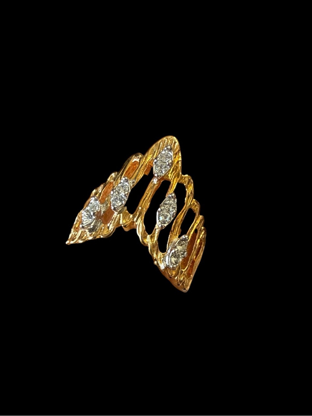 Vintage Gold Chevron Wave Ring Crystal Accent Statement Size 10
